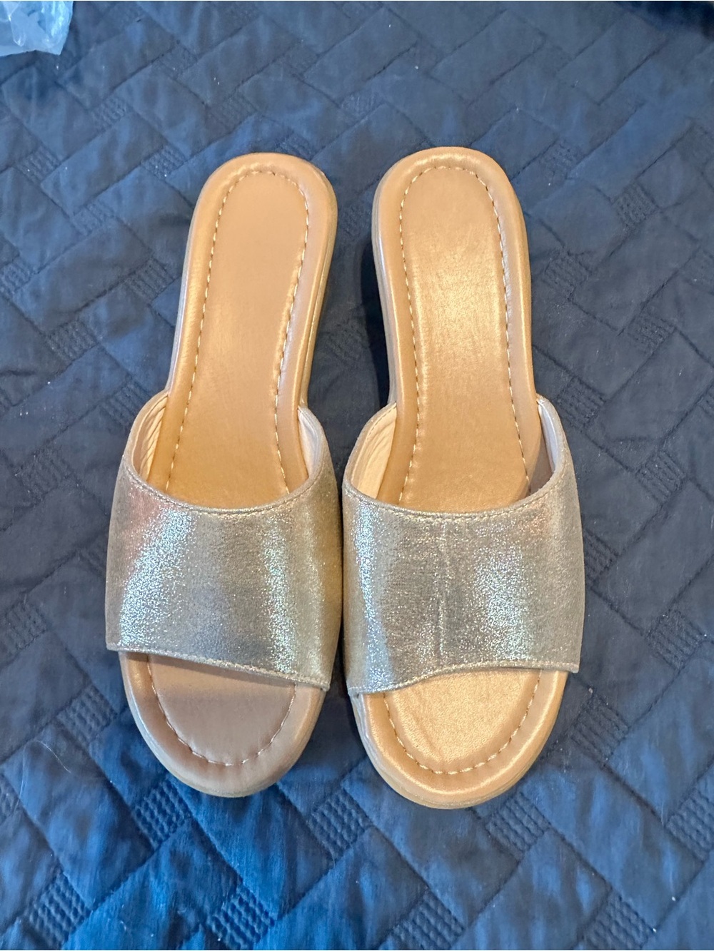Gold Slide Sandals for Women - Sleek Metallic Slip-On